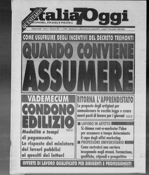 Italia oggi : quotidiano di economia finanza e politica